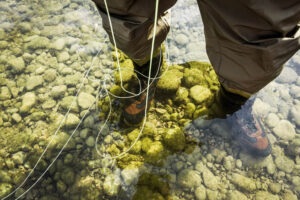 Bischofszell, Thurgau, Schweiz, 13. August 2012 - Alain Dalle, Fliegen Fischer in der Thur bei Bischofzell.