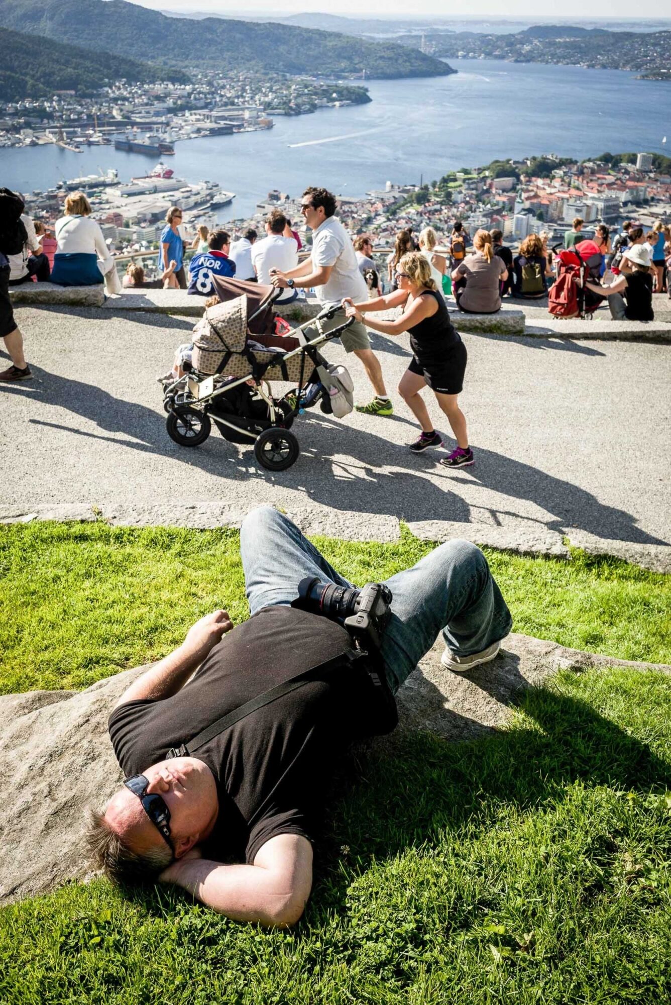 Bergen, Norwegen, 22. August 2013 - Reise mit dem Flugzeug von Zuerich nach Bergen, Hurtigruten.