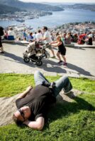 Bergen, Norwegen, 22. August 2013 - Reise mit dem Flugzeug von Zuerich nach Bergen, Hurtigruten.