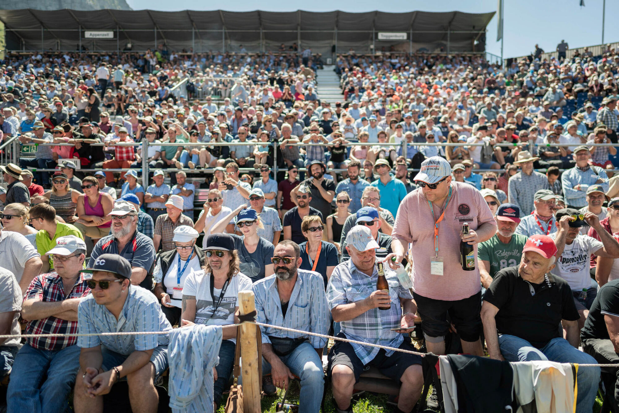 Schwaegalp, St. Gallen, Schweiz, 11. August 2019 - Schwaegalp Schwinget, Berg Kranzfest, Sport.