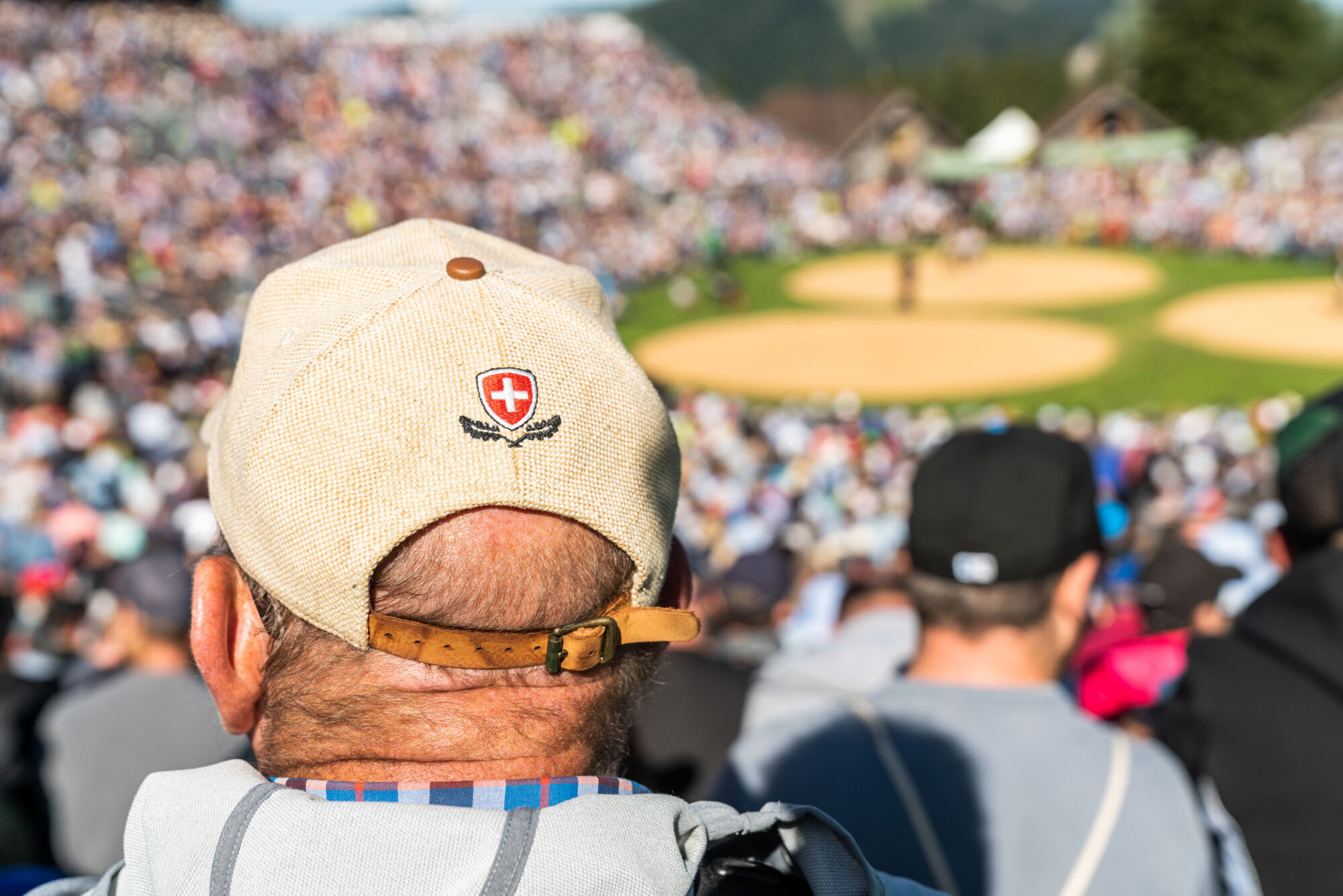 Schwaegalp, St. Gallen, Schweiz, 11. August 2019 - Schwaegalp Schwinget, Berg Kranzfest, Sport.