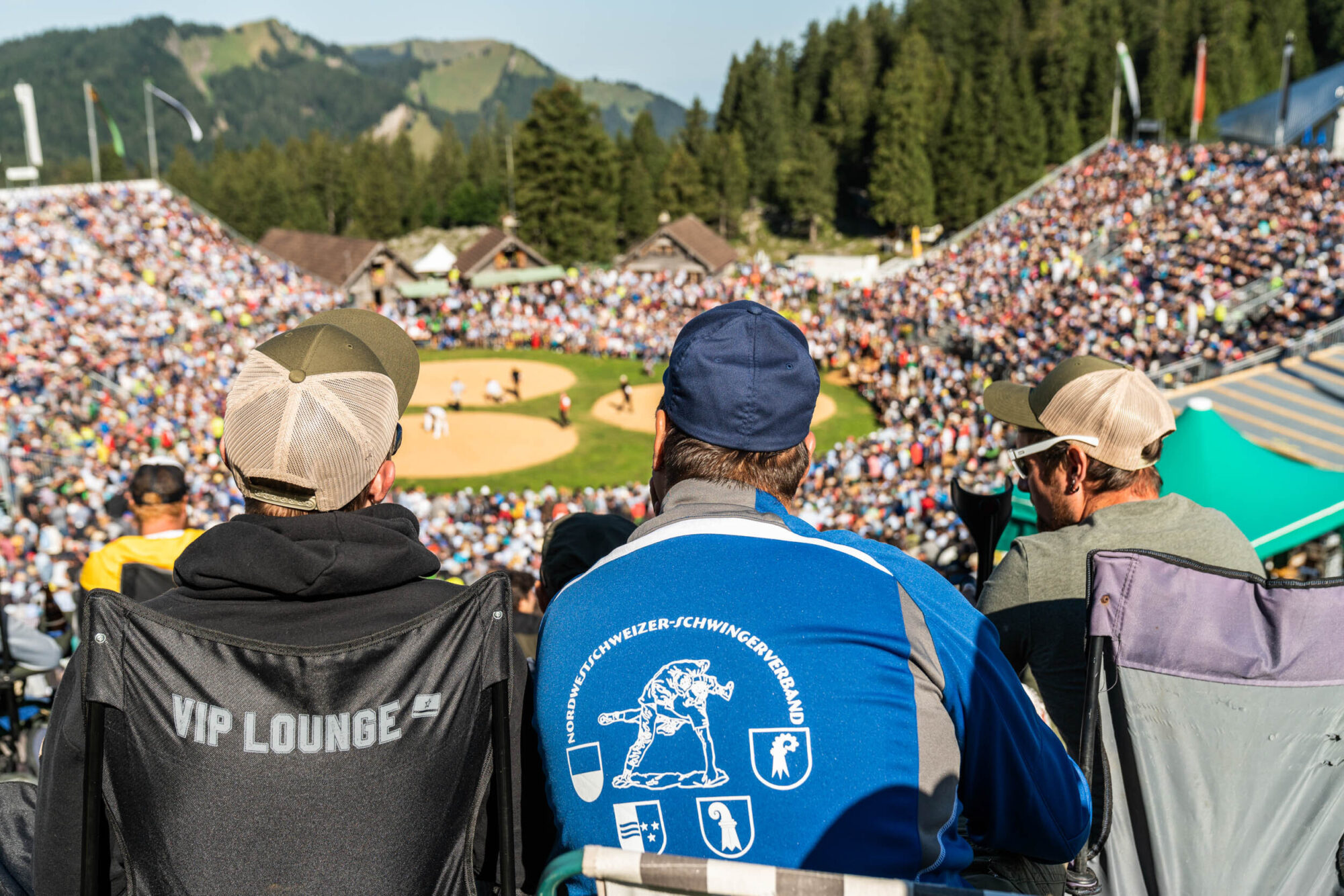Schwaegalp, St. Gallen, Schweiz, 11. August 2019 - Schwaegalp Schwinget, Berg Kranzfest, Sport.