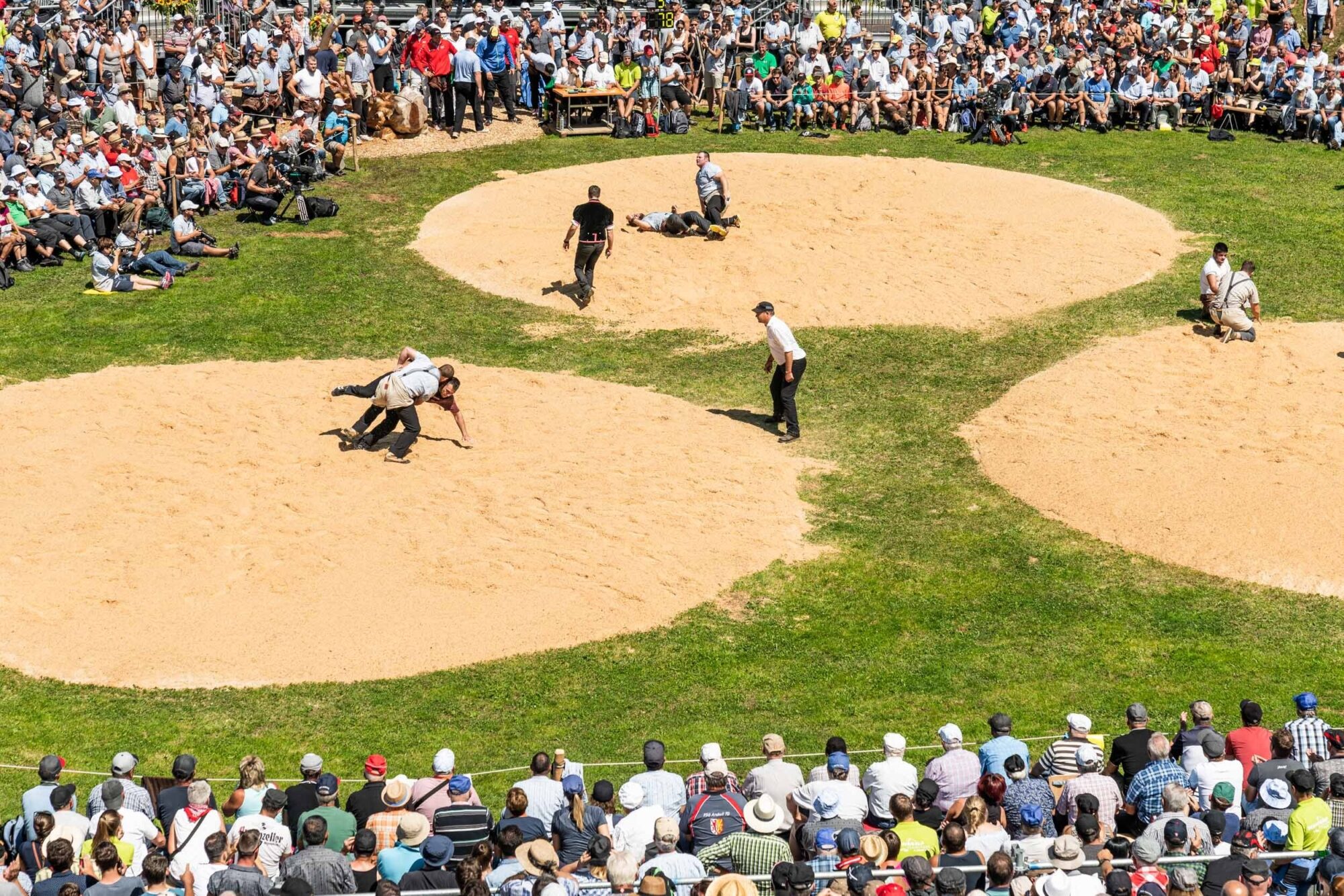 Schwaegalp, St. Gallen, Schweiz, 11. August 2019 - Schwaegalp Schwinget, Berg Kranzfest, Sport.