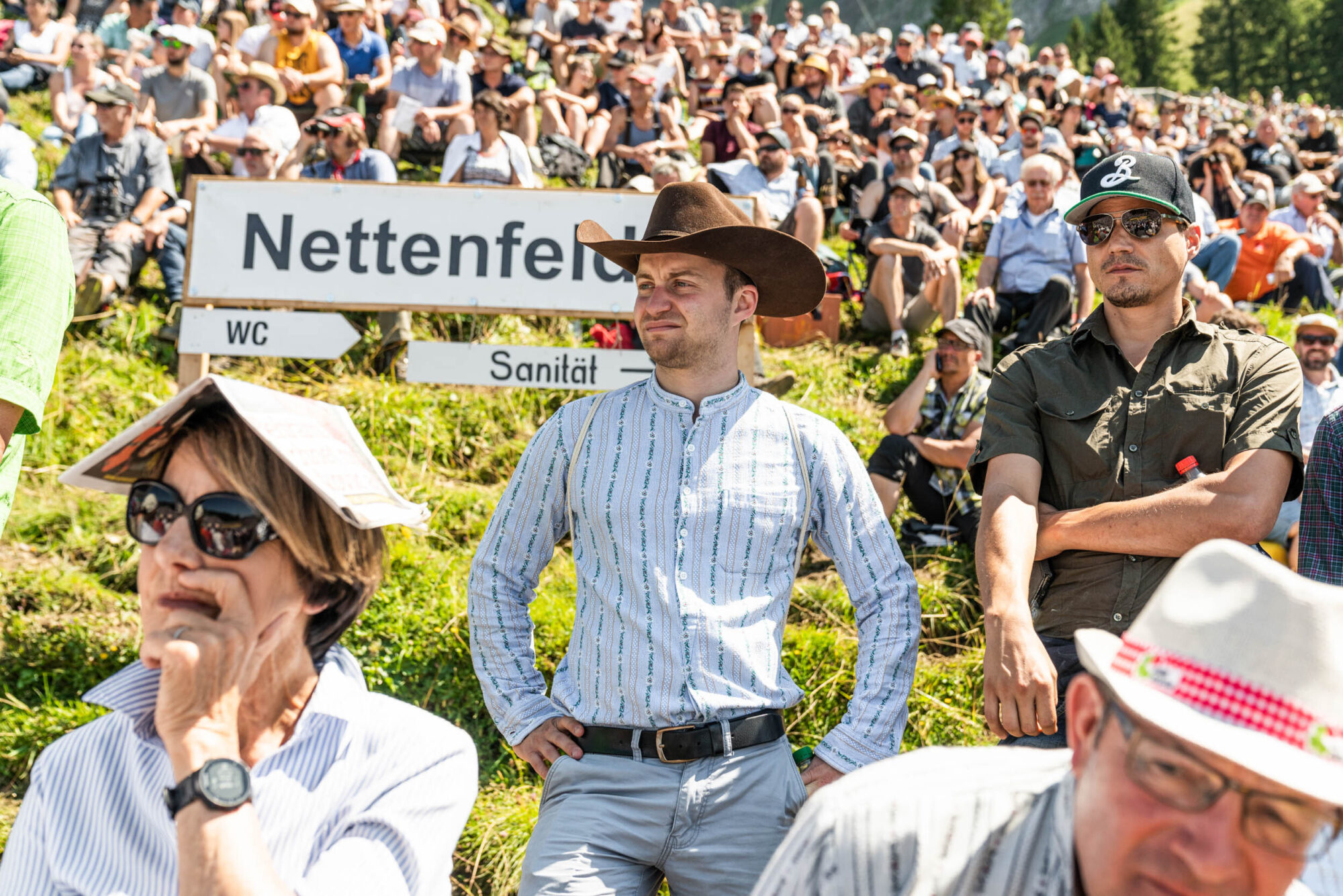 Schwaegalp, St. Gallen, Schweiz, 11. August 2019 - Schwaegalp Schwinget, Berg Kranzfest, Sport.