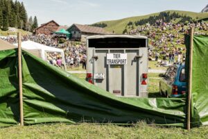 Schwaegalp, Appenzell, St. Gallen, Schweiz, 16. August 2009 - Schwingfest auf der Schwaegalp. Noldi Forrer gewinnt das Fest, Joerg Abderhalden verletzt sich am Knie. Ueber 9000 Zuschauer, Brauchtum, Sport.