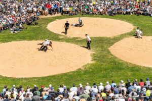 Schwaegalp, St. Gallen, Schweiz, 11. August 2019 - Schwaegalp Schwinget, Berg Kranzfest, Sport.